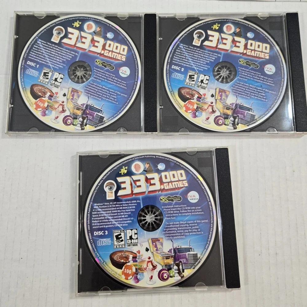 333,000 Games PC CD-ROM Big Box 3 Disc Set 2009 Selectsoft Viva Media (CIB)